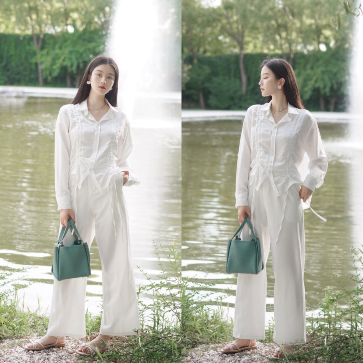 秋款短衫配牛仔阔腿裤穿,上紧下松穿搭阔腿裤加衬衫