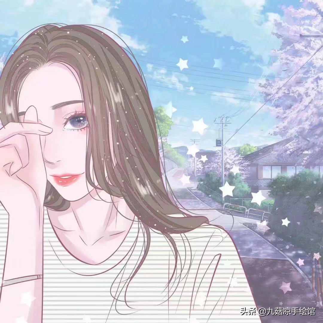 手绘情侣头像眼睛带心,拿花朵的手绘情侣头像