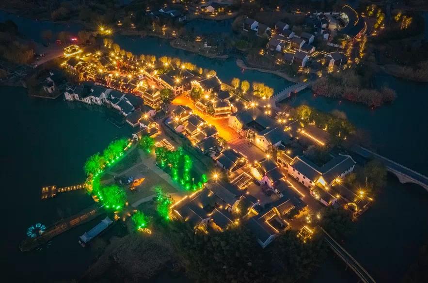 沙家浜夜游最新,常熟沙家浜景区夜色