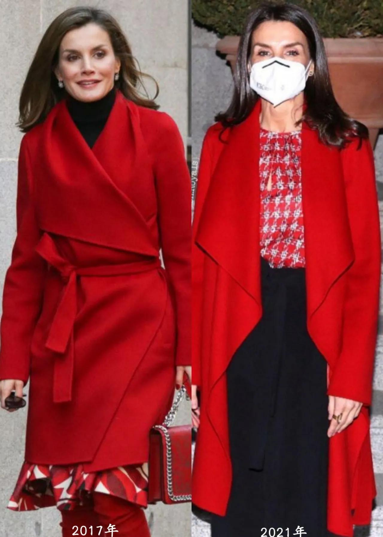 以女主人宫殿内接客，莱后红衣似火热情洋溢，全身旧衣成节俭标兵