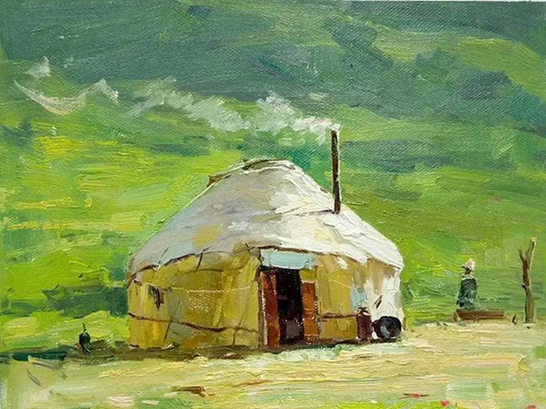 氛围感风景油画作品简单初学者,简单的小清新系油画