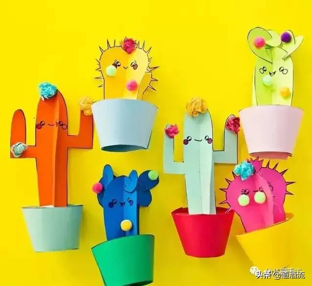 可以贴在墙上用卡纸做的大仙人掌,手工卡纸仙人掌盆栽幼儿园