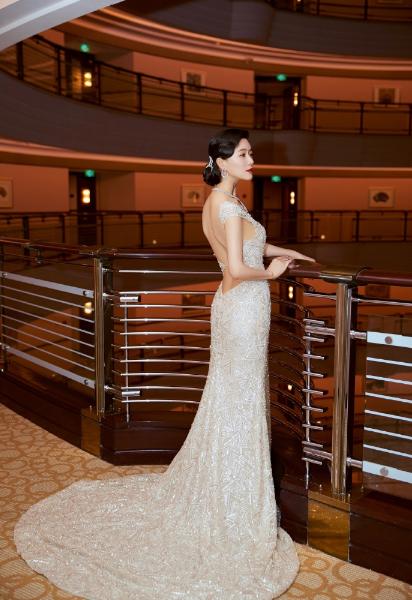 田海蓉惊艳拖地连衣裙高级照片,田海蓉惊艳的背影照片