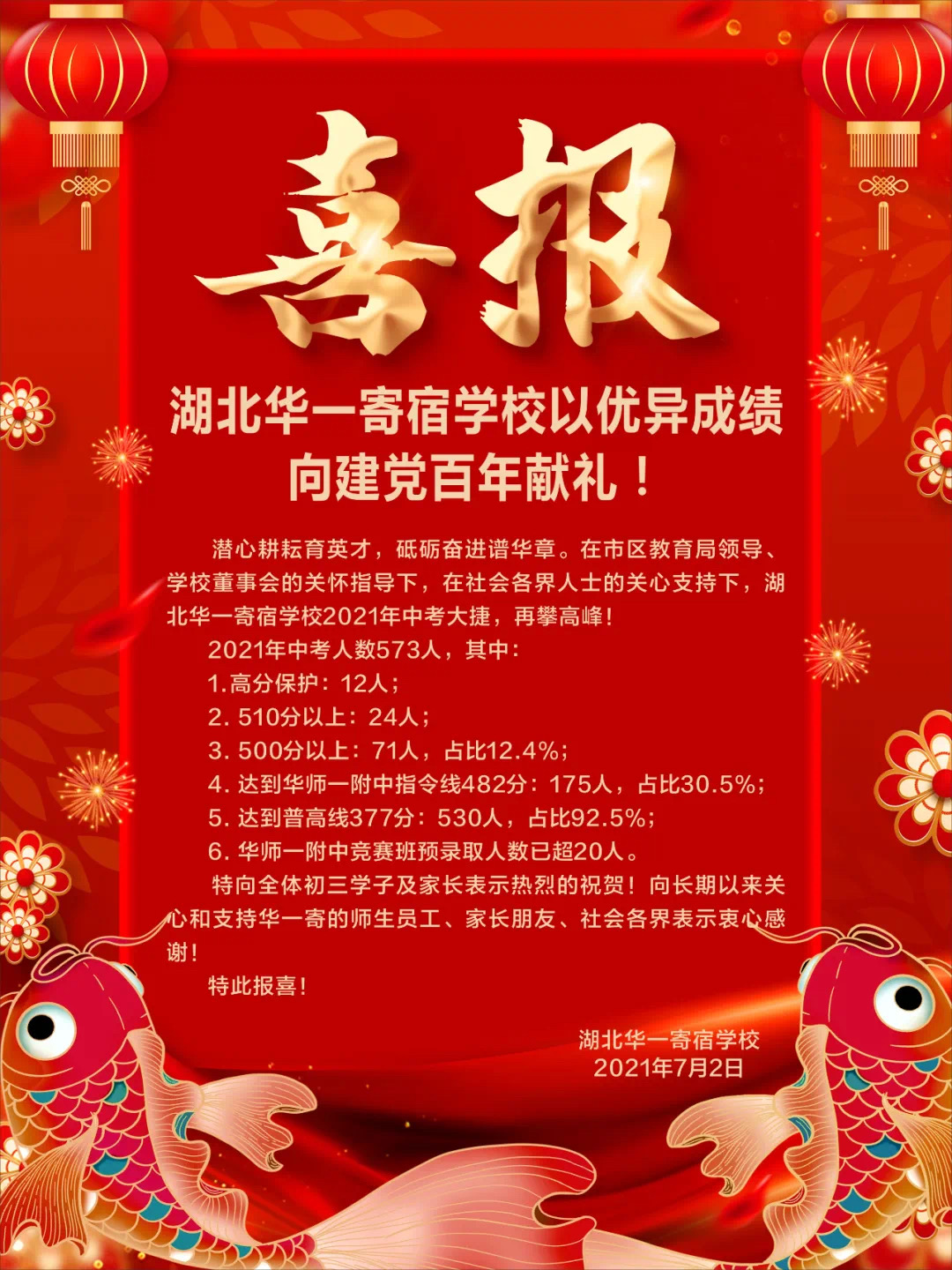 2021年武汉市初中中考成绩发布，这三所公办初中普高率超过75%