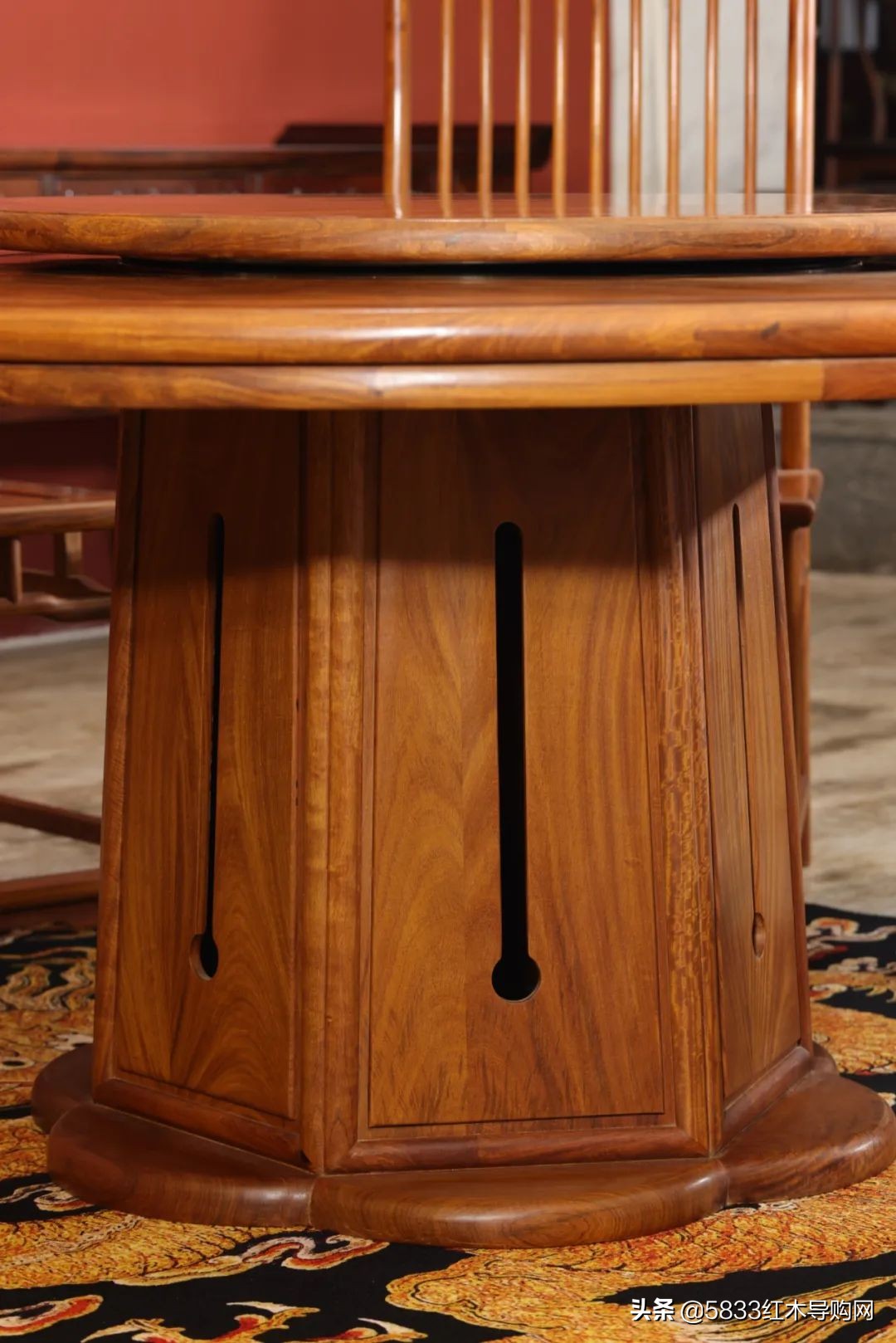 矮式四方中式高档红木餐桌,雕花圆形组合中式红木餐桌