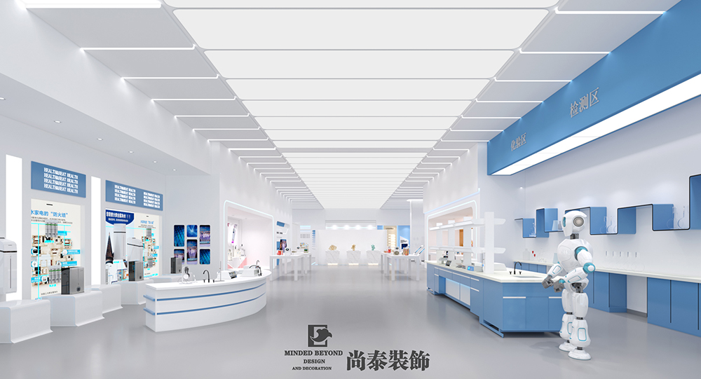 650㎡医疗展厅设计，不是所有的“蓝+白”都能玩得这么大气的