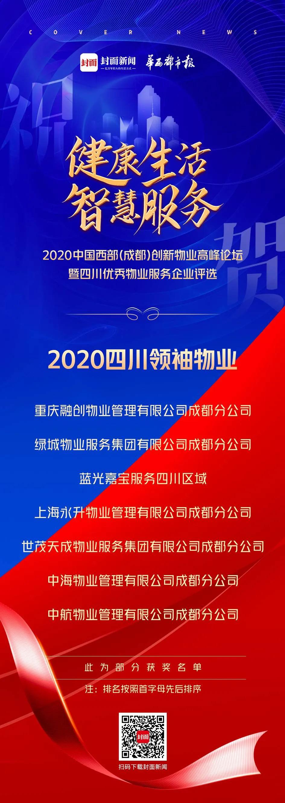 荣誉┃中航物业成都分公司荣获“2020四川领袖物业”奖项