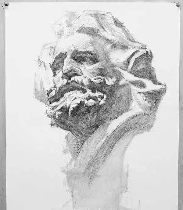 海盗侧面素描石膏头像步骤,素描石膏几何体组合