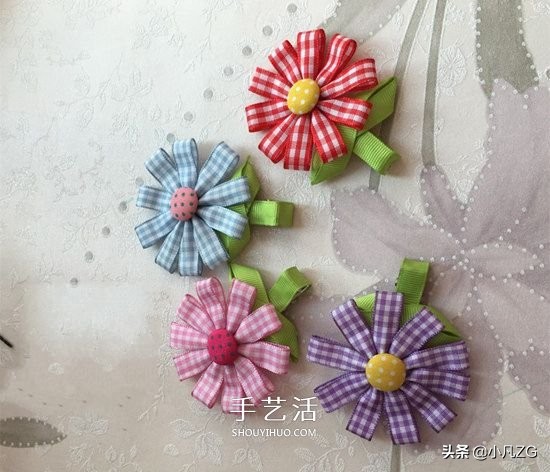 简单小清新丝带花朵发饰diy,安徽丝带手工小花朵装饰胸花教程