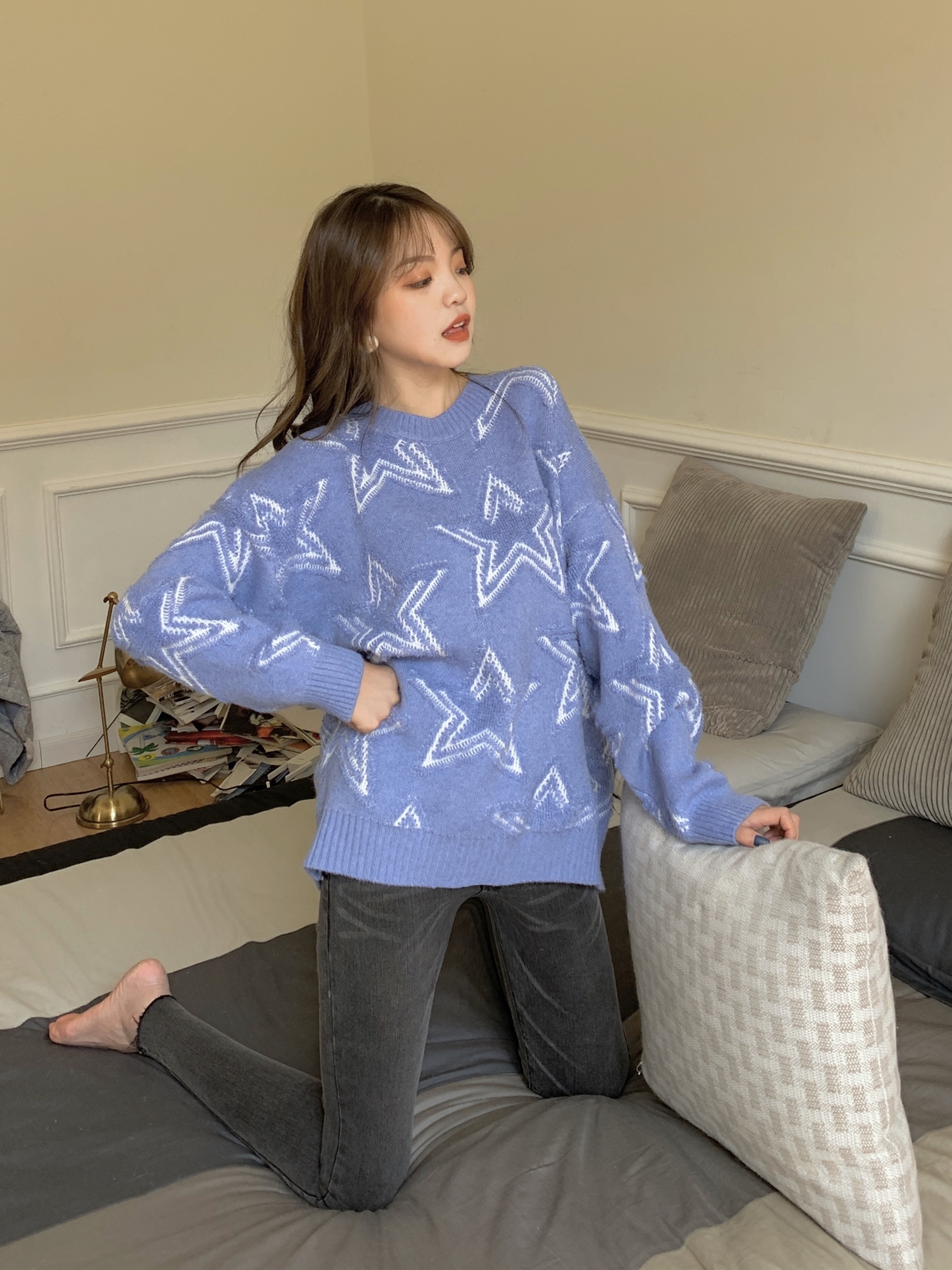 可爱慵懒毛衣穿搭,可爱慵懒毛衣中长