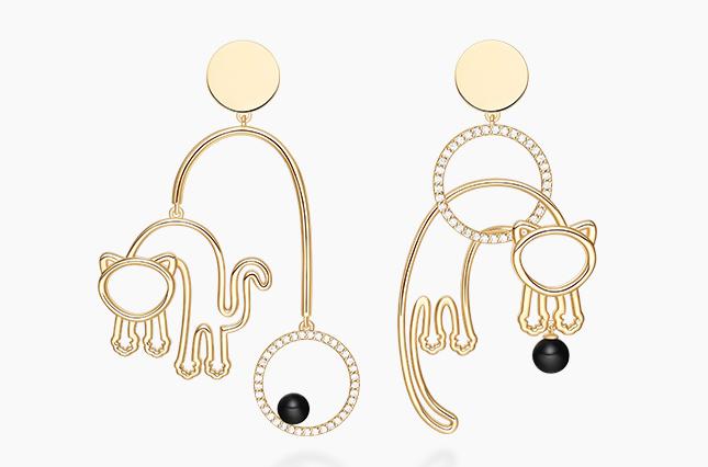 田沅同款HEFANGJewelry不对称猫咪耳夹!没耳洞的女孩也可以戴哦