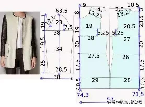 披肩连衣裙裁剪图纸教程,插肩袖浴袍风大衣裁剪