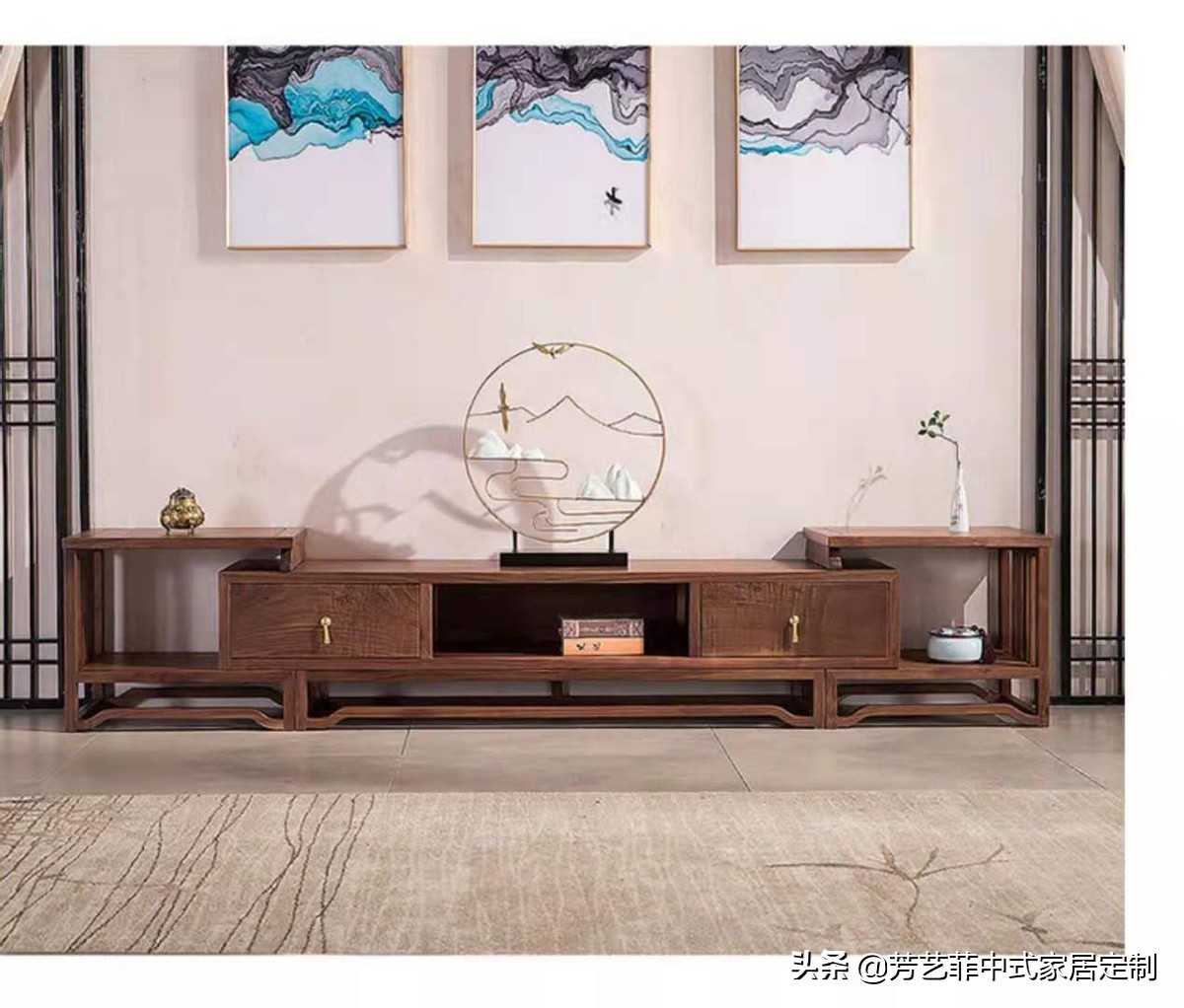新中式客厅电视柜效果图,餐厅客厅电视柜隔断柜新中式