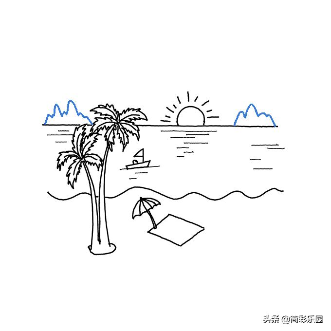 海滩怎么画简笔画,很简单的海滩怎么画用铅笔画