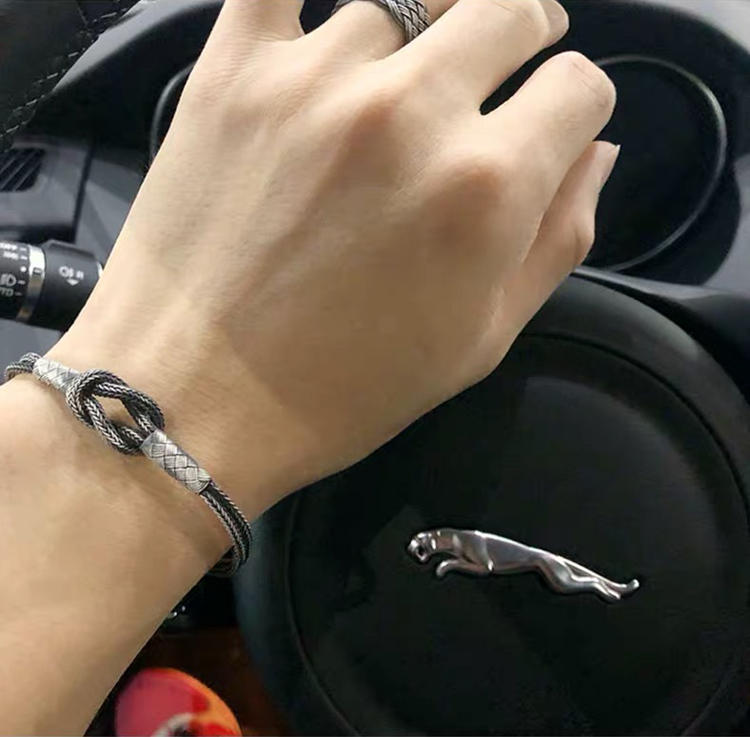 银编织手链,银和金编织手链