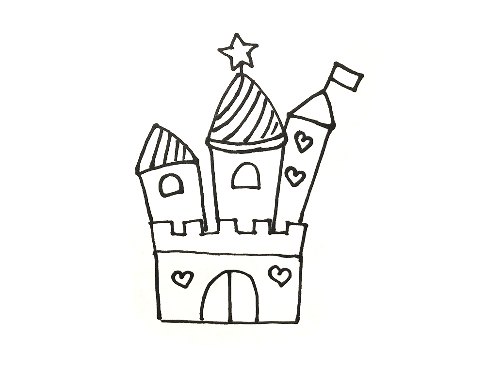 儿童画卡通城堡简笔画,简笔画城堡公主在城堡里面坐着