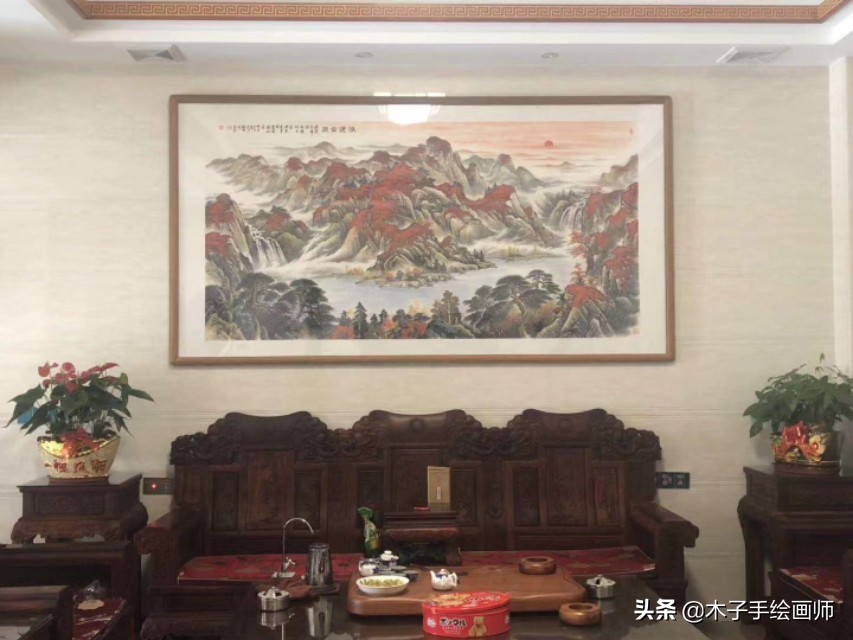 适合背景墙挂的山水画,极简风客厅背景墙挂山水画