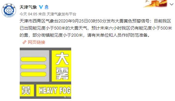 今日天津大雾预警,天津大雾预警最新通知
