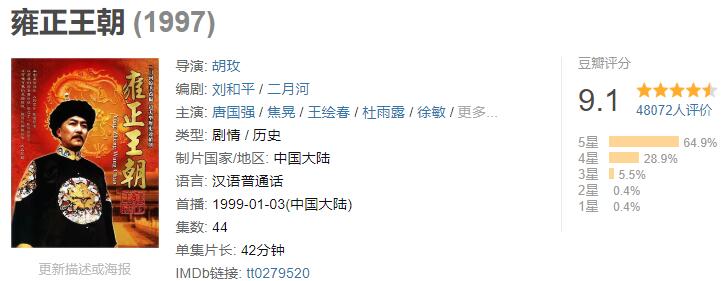 中国历史正剧电视剧排行榜前十名,国产历史剧电视剧排行榜