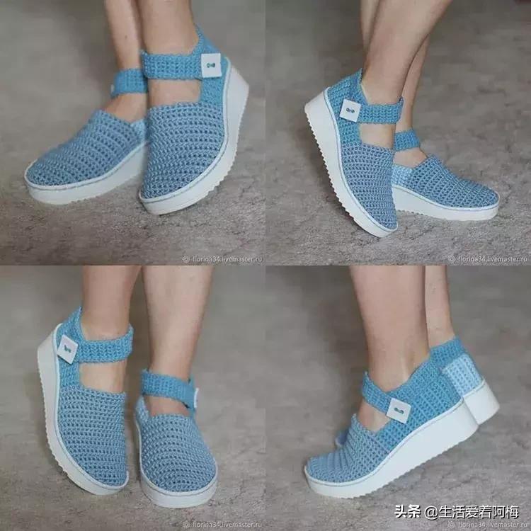 钩鞋收尾花边编织教程,鞋子怎么钩织