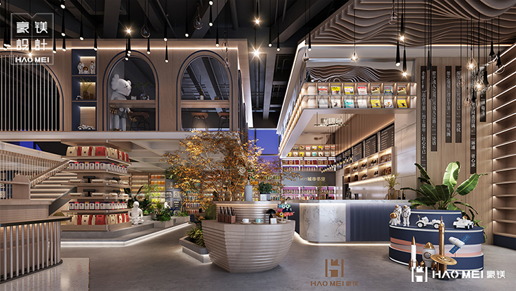 设计现代风格书店,工业风书店装修