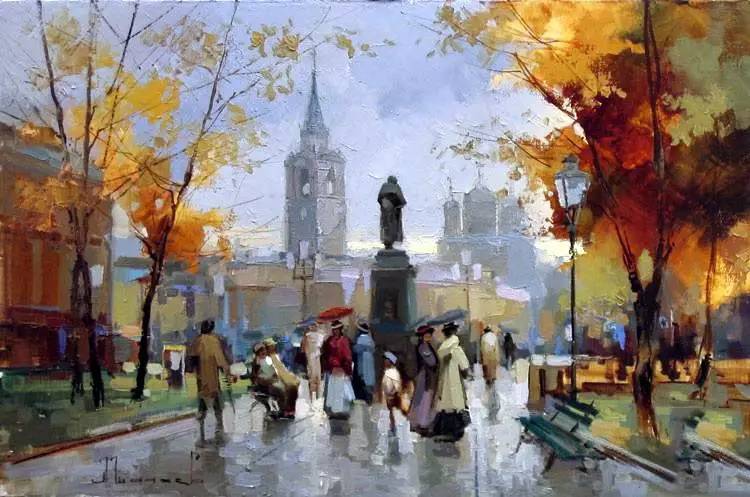 油画风景画氛围感,欧洲城市风景油画