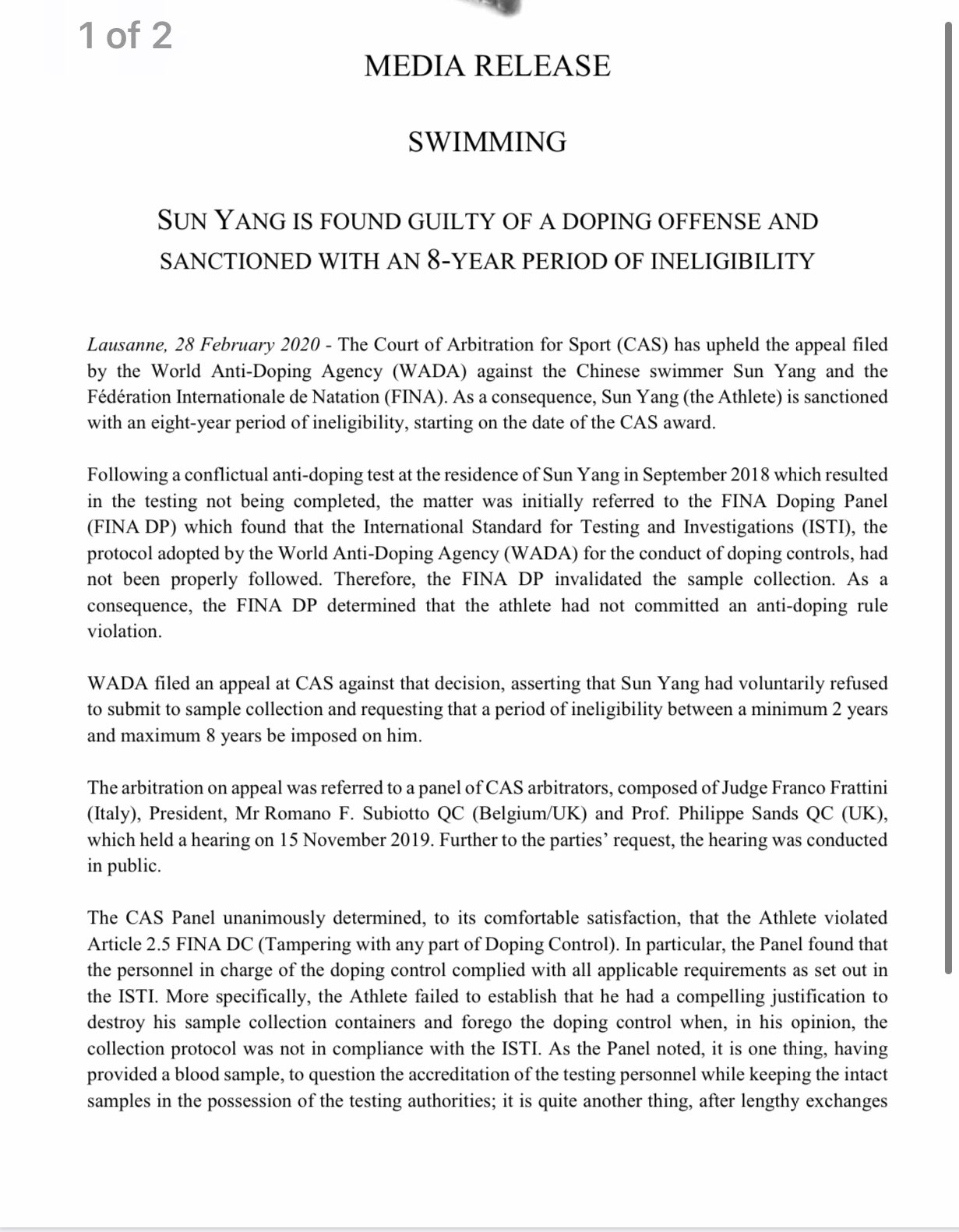 孙杨被禁赛8年的回应,关于孙杨被禁赛8年的事件