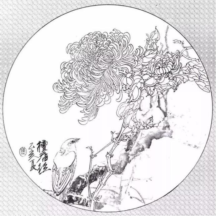 圆面白描作品古风,书法圆面白描作品集