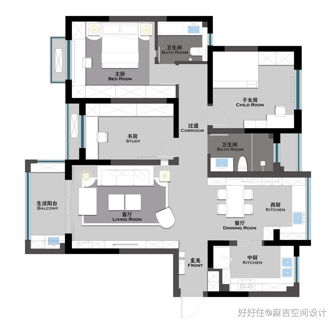 170平客厅阳台现代简约设计,北阳台西厨现代轻奢