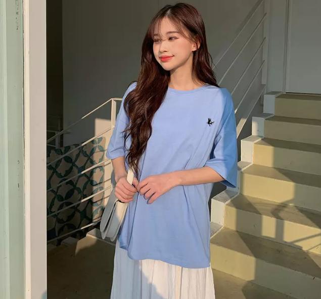 夏季情侣t恤新款纯色,男女情侣短袖恤春夏宽松百搭上衣