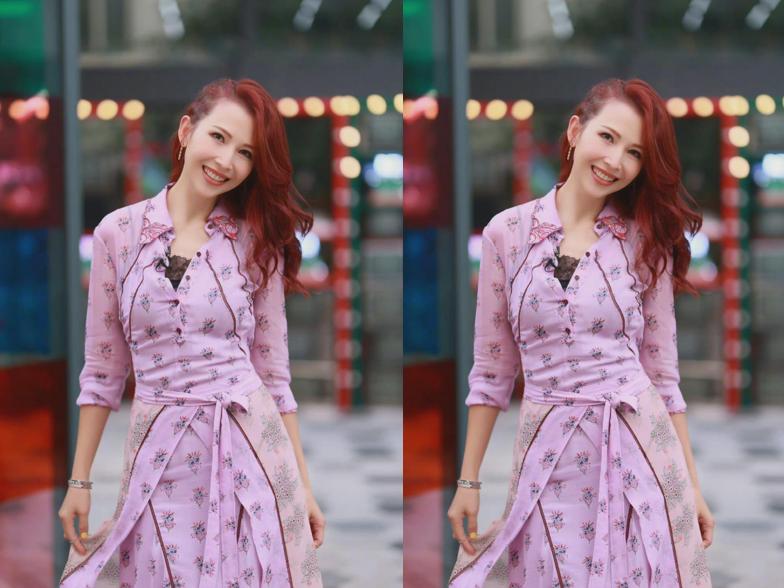 蔡少芬穿半个西装吸睛时髦,蔡少芬粉色t恤配长裙