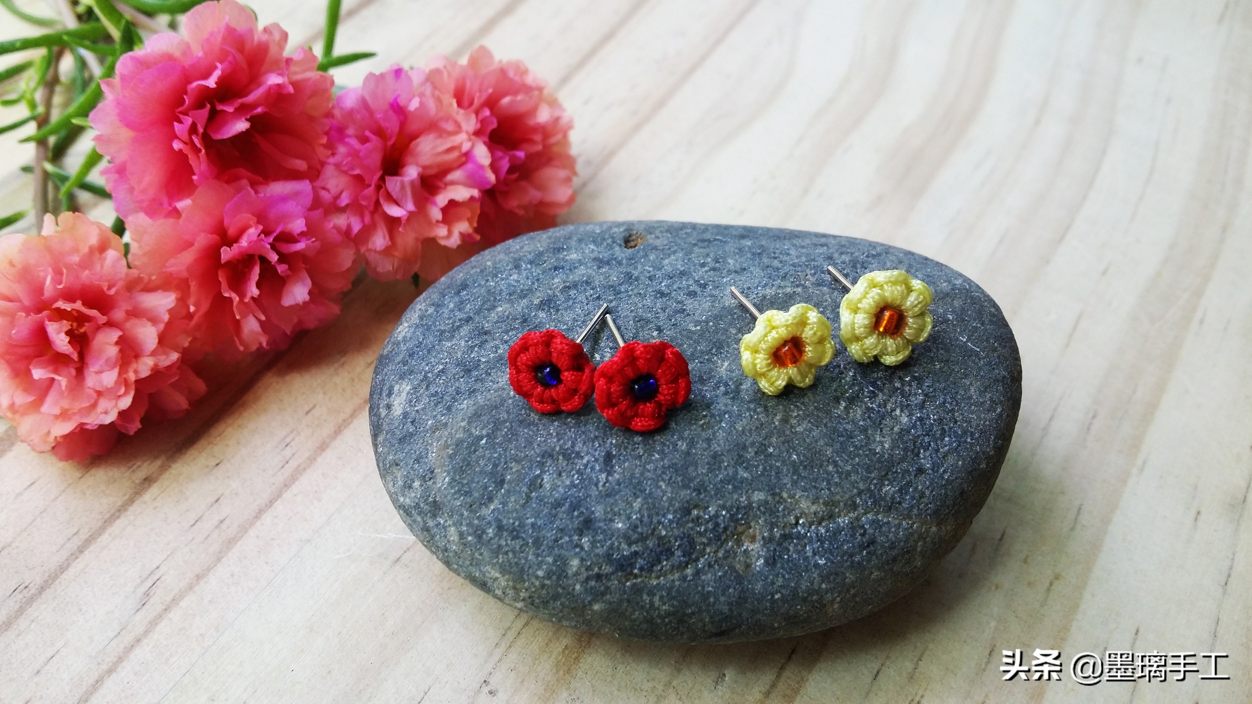 红绳四叶草耳钉编织,蝴蝶结耳钉手工编织