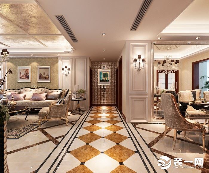 西安鲁班装修风格效果图,90平米宫廷风格装修