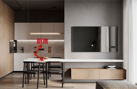 电视柜与餐厅之间隔断双面柜,餐边柜加转角客厅隔断柜设计