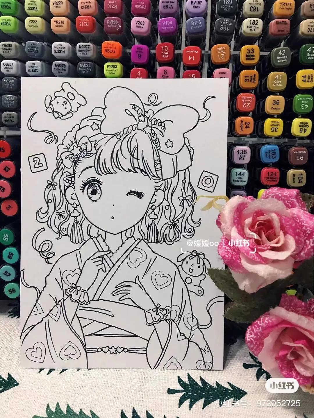 色彩缤纷的马克笔装饰画,60色的马克笔画简单的动漫画