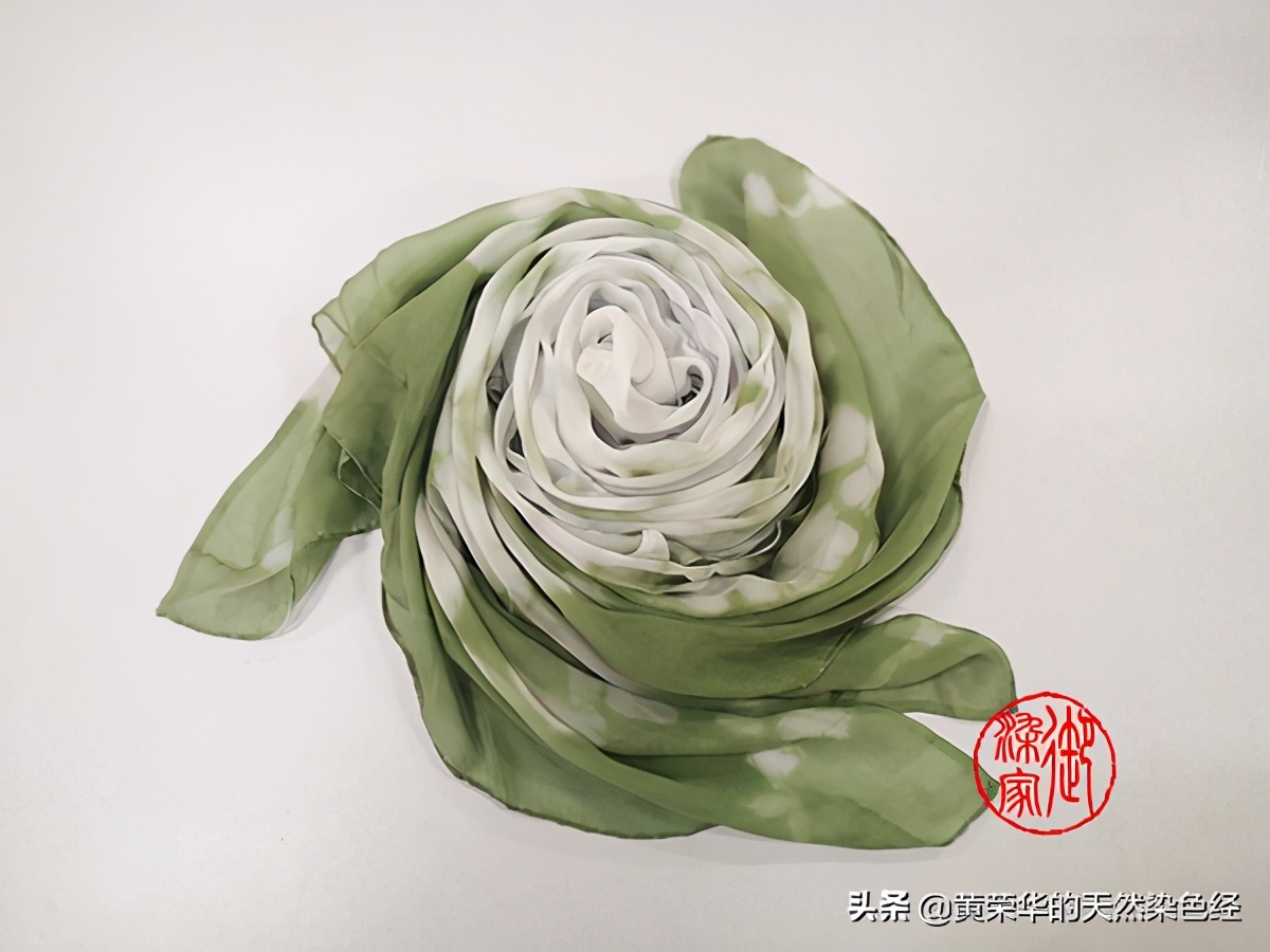 植物染料云染花瓣缬荣华绿雪纺丝巾