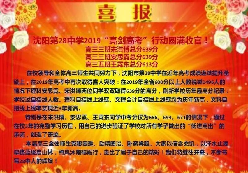 2019年沈阳市高中600分以上人数及各校高考喜报汇总(转)