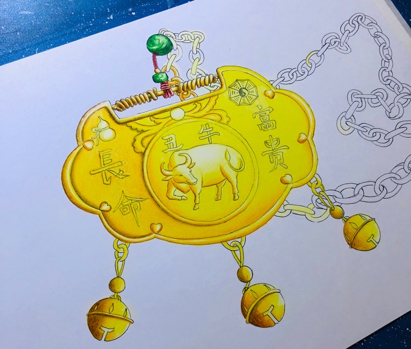 长命锁手绘,长命锁简笔画作品