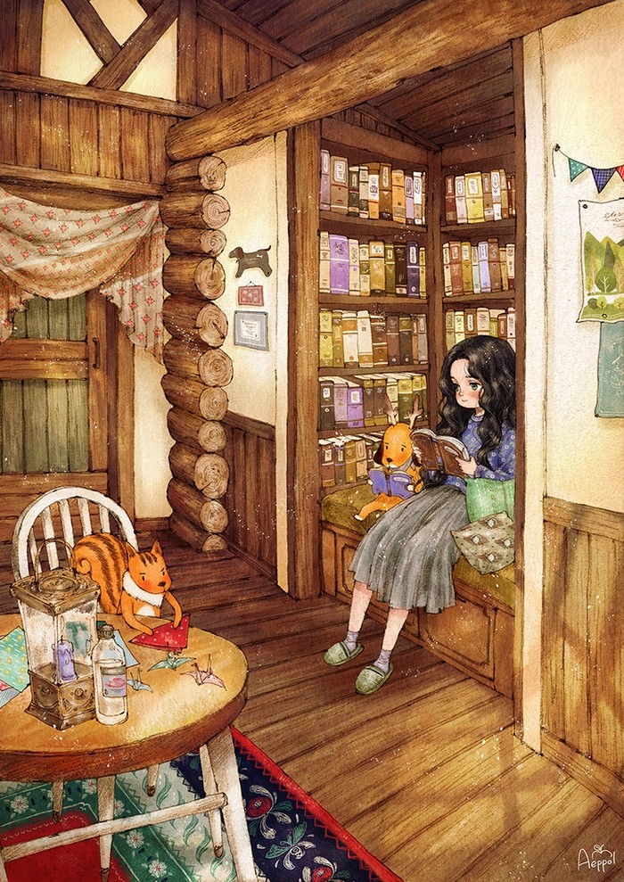 韩国插画师森林女孩日记图文,水彩插画森林女孩日记