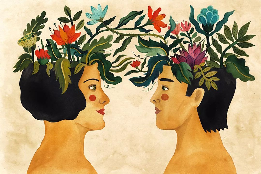 在诱人的民间插画中,艾奇将“不安”与花卉融为一体