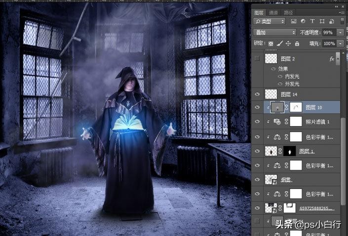 ps创意合成冷色风格的魔法师教程,纯ps做暗黑系手绘效果教程