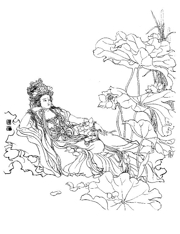 彭连熙工笔白描人物作品,工笔戏曲净角人物白描底稿