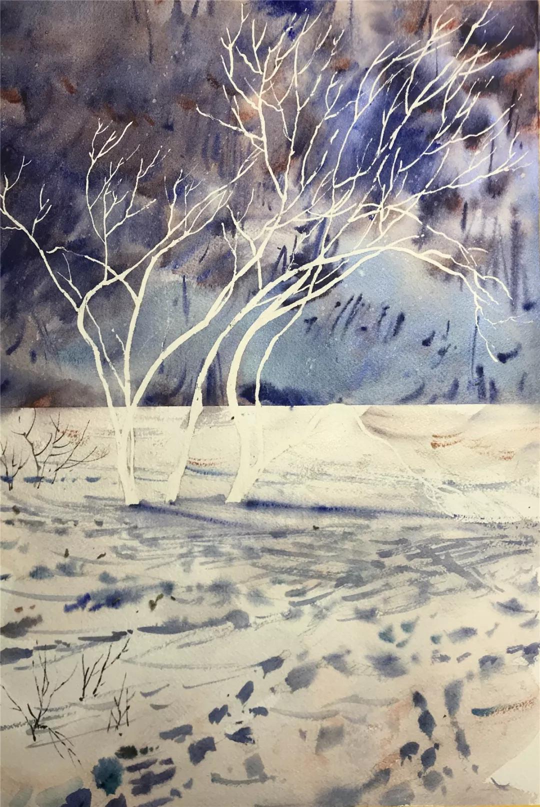 100幅风景写生水粉画教程,如何画雪景图水彩画教程