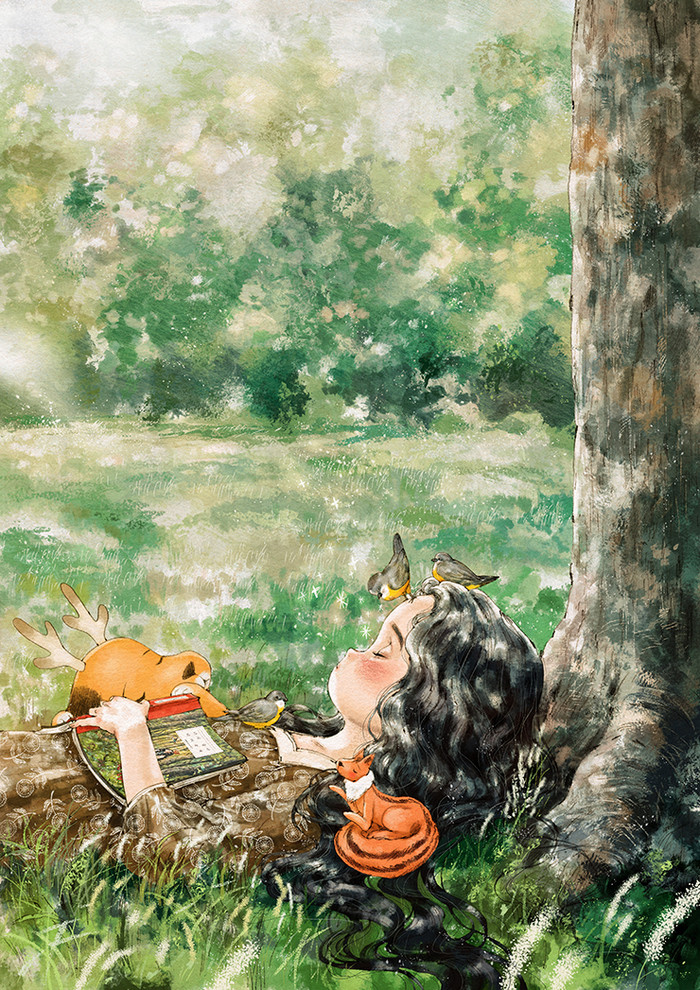 韩国插画师森林女孩日记图文,水彩插画森林女孩日记