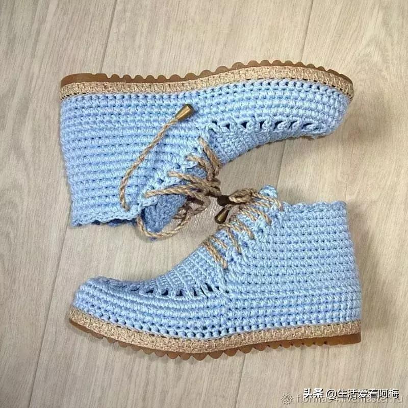钩鞋收尾花边编织教程,鞋子怎么钩织