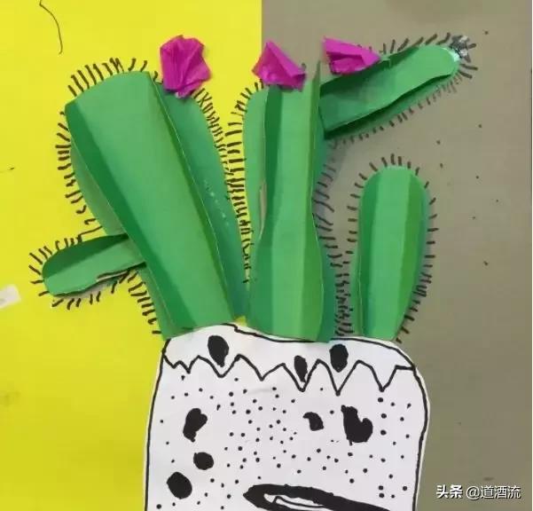 可以贴在墙上用卡纸做的大仙人掌,手工卡纸仙人掌盆栽幼儿园