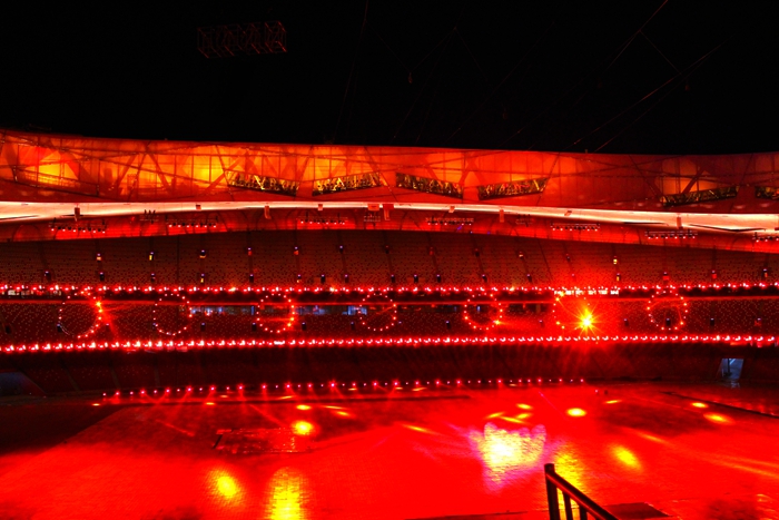 国家奥体中心灯光秀,鸟巢朝阳灯光节