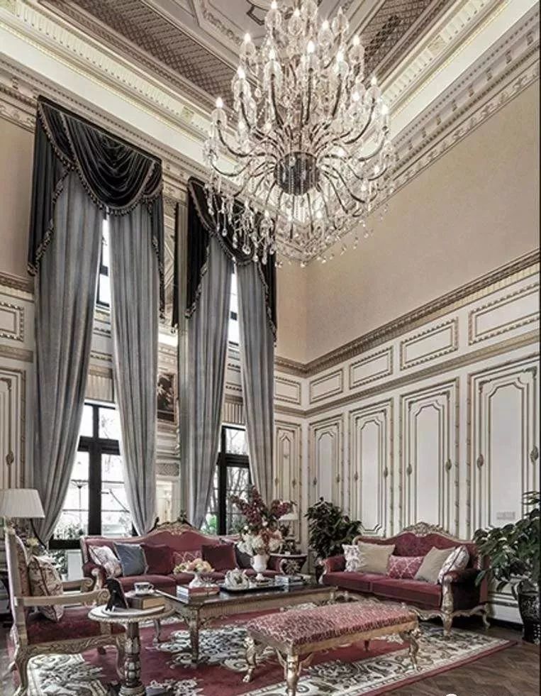 别墅客厅窗帘最新款式效果图,2020别墅窗帘