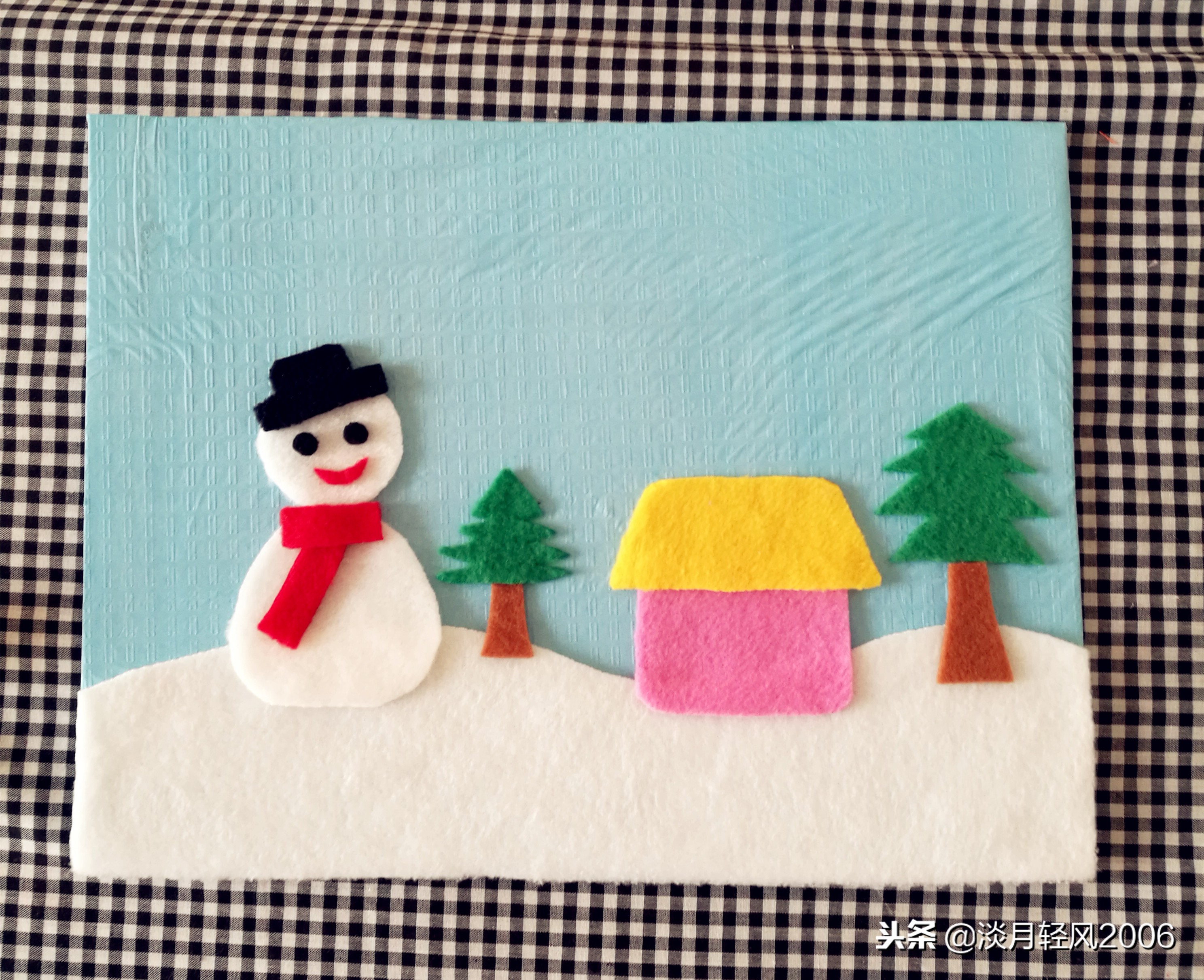 冬日布贴画制作,关于冬天的手工贴画