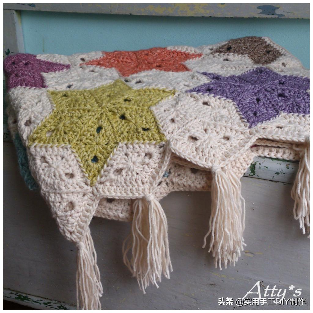 流苏水草花帽子钩针编织教程,六角垫子的钩织教程